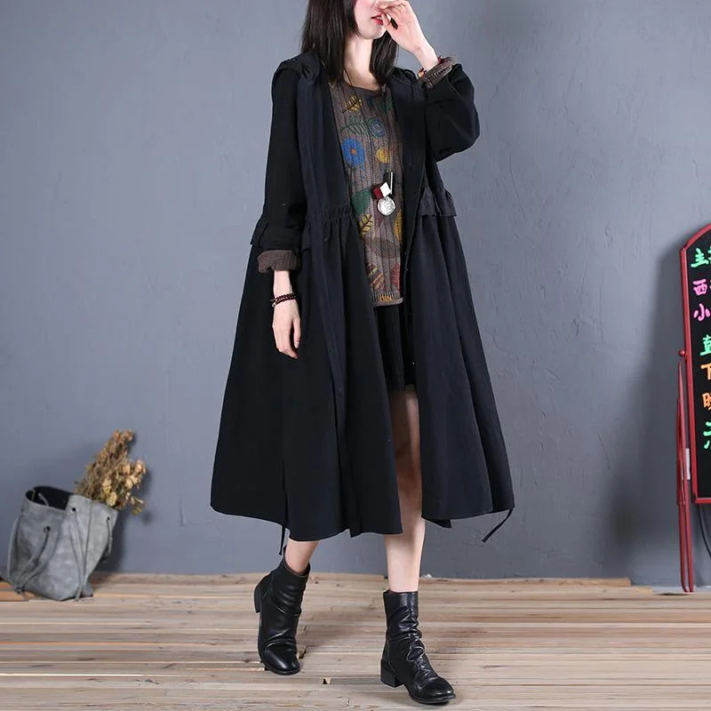 women black hooded overcoat oversized trench coat fall women coats ruffles