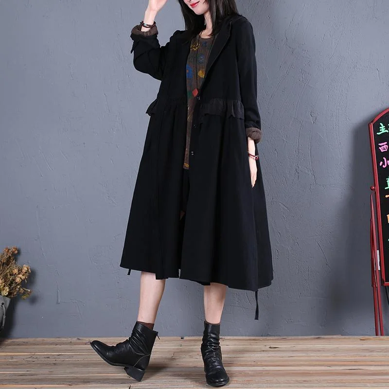 women black hooded overcoat oversized trench coat fall women coats ruffles