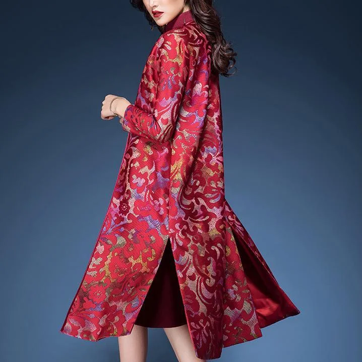 women cotton blended trench coats and red prints fahion mid dress two pieces