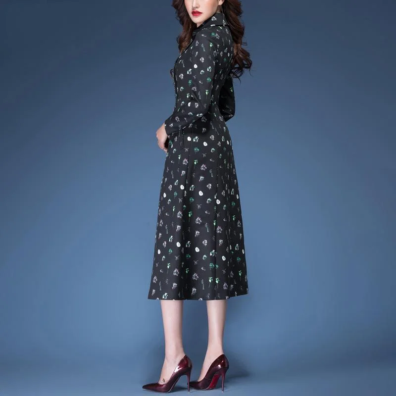 women new prints cotton blended trench coats slim fit double breast elegant coat