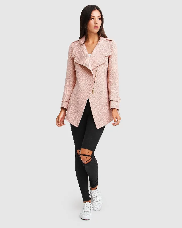 NEW FIT Bad Girl Wool Blend Moto Coat - Blush