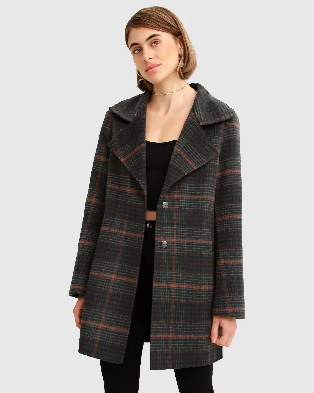 NEW FIT Ex-Boyfriend Wool Blend Oversized Jacket - Brown Plaid