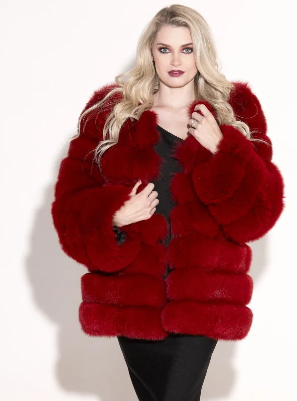 Fox Fur Jacket with Horizontal Pattern