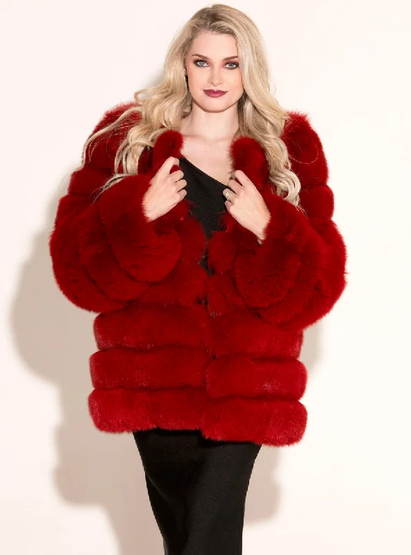 Fox Fur Jacket with Horizontal Pattern