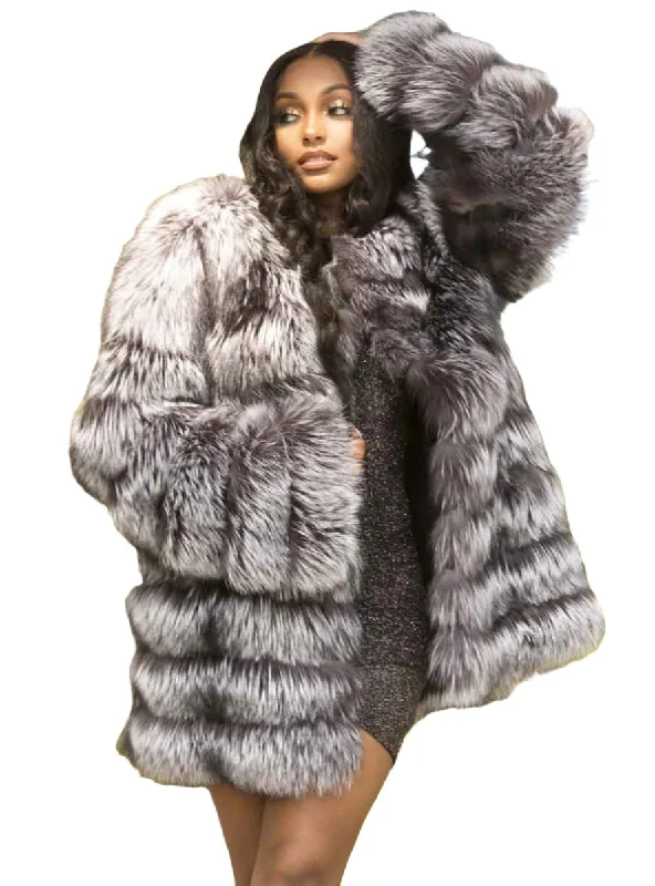 Fox Fur Jacket with Horizontal Pattern