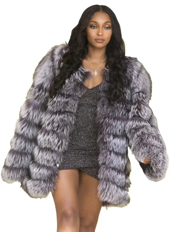 Fox Fur Jacket with Horizontal Pattern