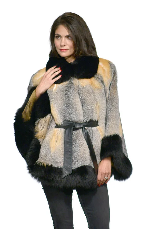 Gray Fox Fur Cape with Optional Belt