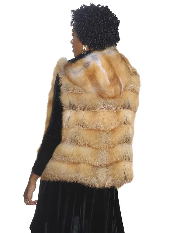 Horizontal Fox Fur Vest with Hood