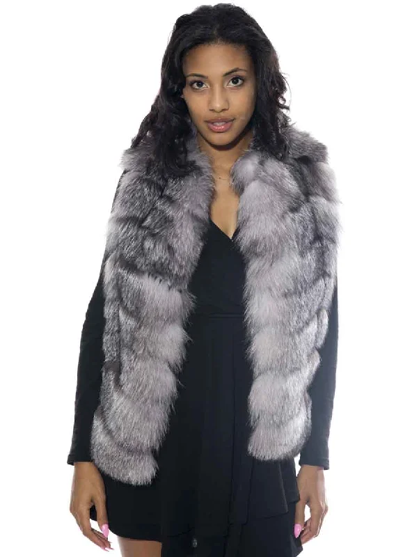 Horizontal Fox Fur Vest with Hood