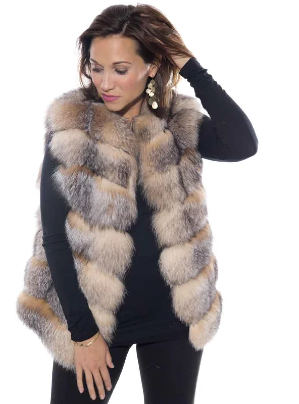 Horizontal Fox Fur Vest with Hood