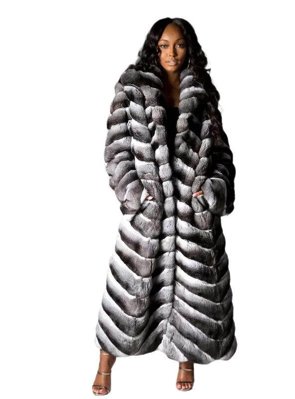 USA Made Chinchilla Fur Coat with Shawl Collar