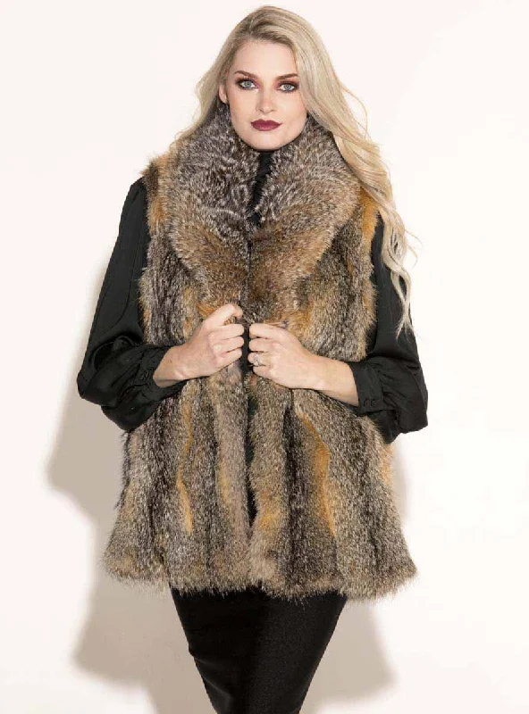 Natural Gray Fox Fur Vest with Shawl Collar