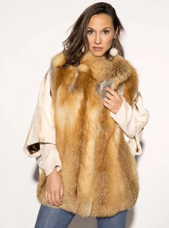 Natural Red Fox Fur Jacket with Mink Fur Sleeves