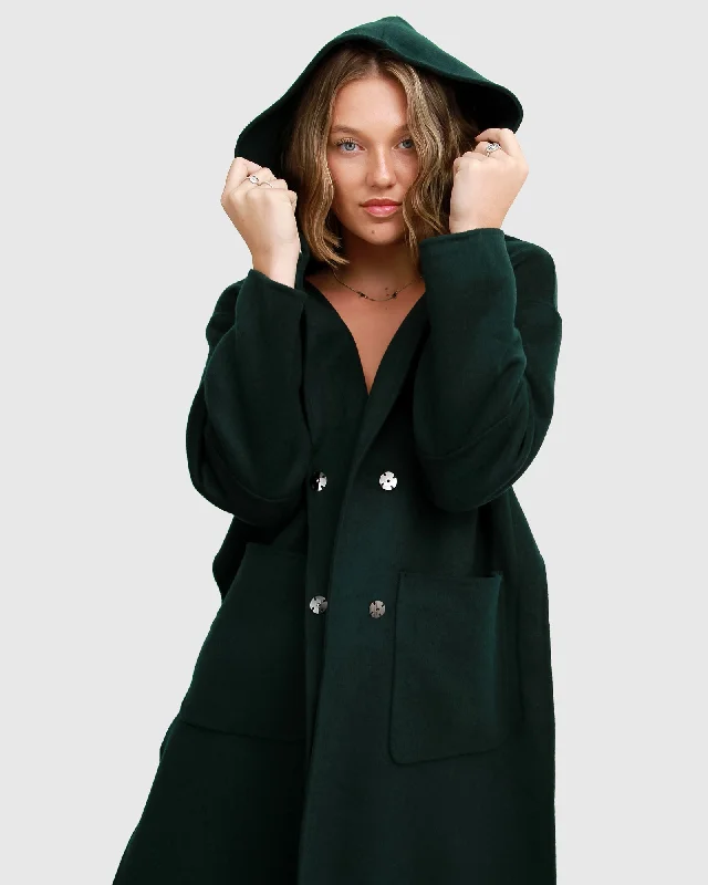 Walk This Way Wool Blend Oversized Coat  - Dark Green