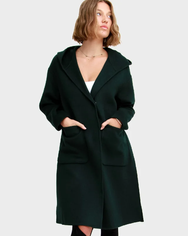 Walk This Way Wool Blend Oversized Coat  - Dark Green