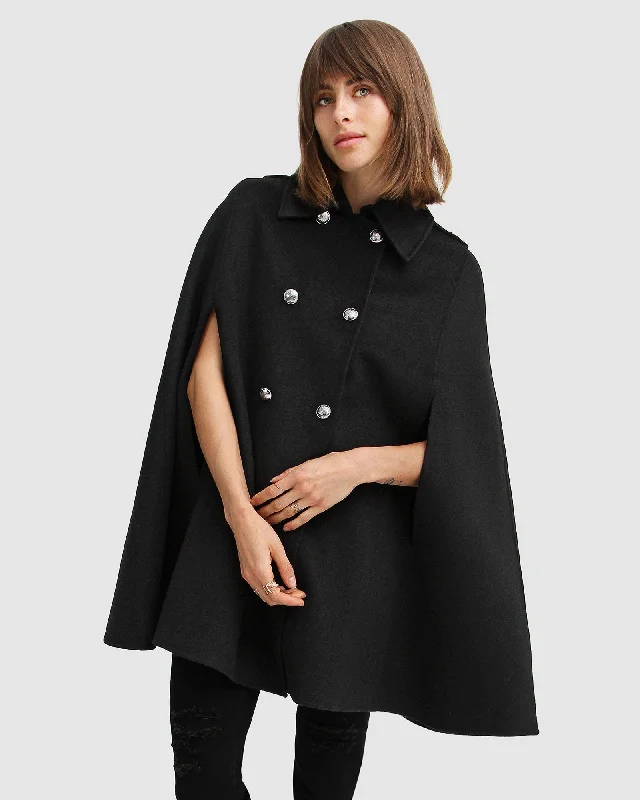 On My Mind Wool Blend Cape - Black