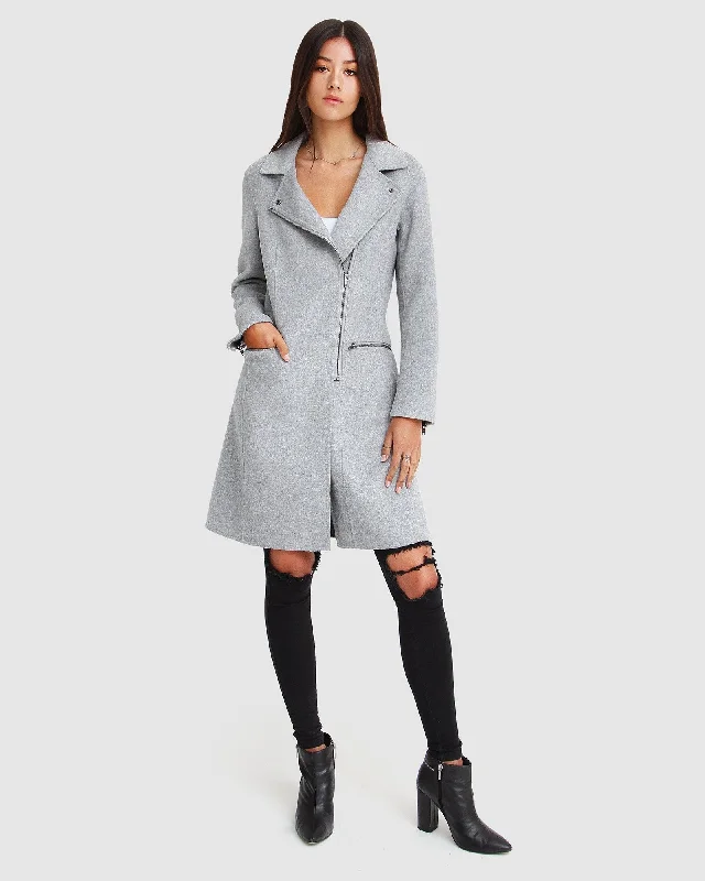 NEW FIT Last Chance Wool Blend Moto Coat - Grey Marle