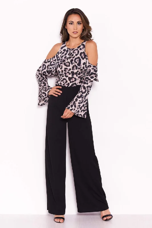 Animal Print Cold Shoulder Jumpsuit