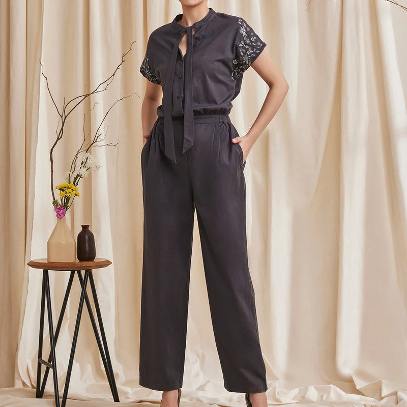 Organic Cotton Jumpsuit for Women | Embroidered | Grey