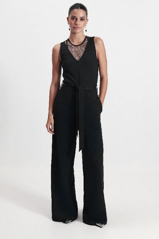 Black Diamante Ponte Jumpsuit