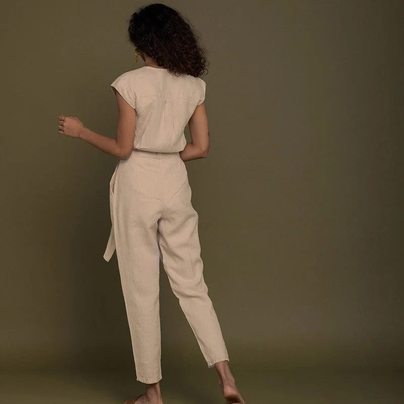 Pure Hemp V-Neck Jumpsuit | Beige