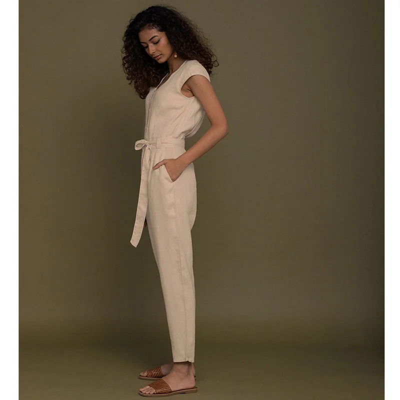 Pure Hemp V-Neck Jumpsuit | Beige