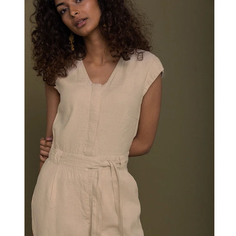 Pure Hemp V-Neck Jumpsuit | Beige