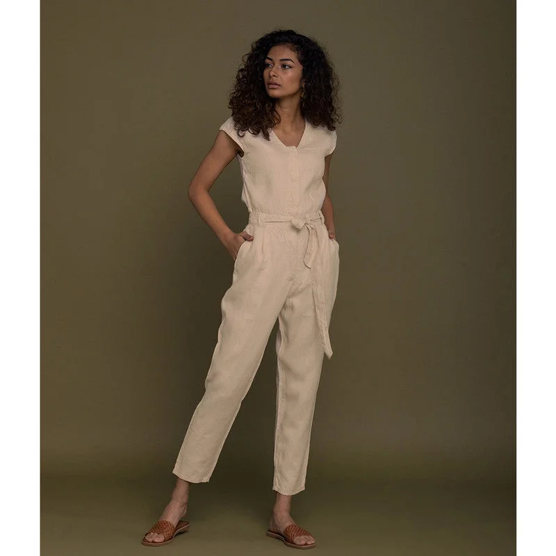 Pure Hemp V-Neck Jumpsuit | Beige