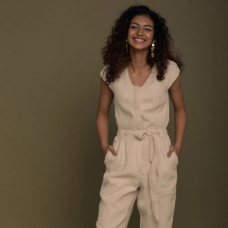 Pure Hemp V-Neck Jumpsuit | Beige