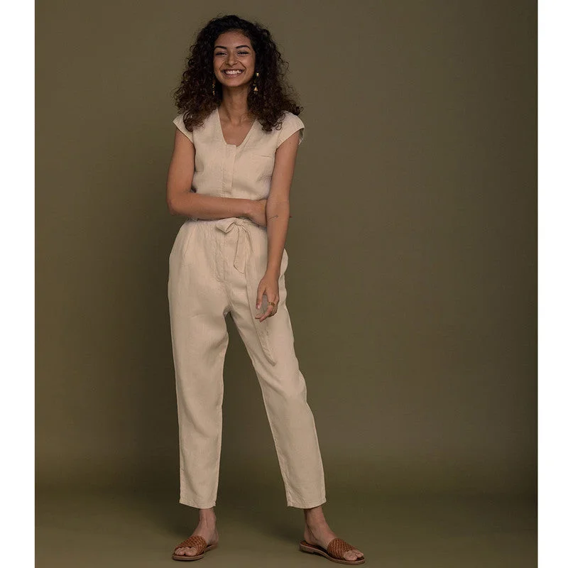 Pure Hemp V-Neck Jumpsuit | Beige