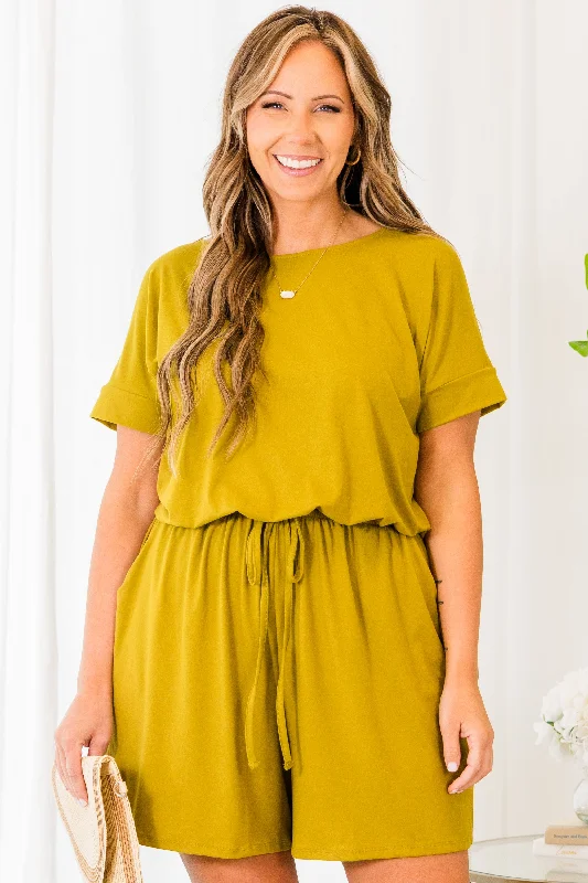 Happiness Blooms Romper, Olive Mustard