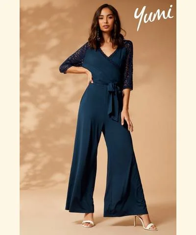 Jersey Lace Jumpsuit Navy