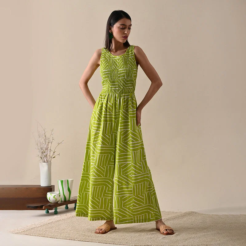 Jumpsuits For Women | Pure Cotton | Wide Leg | Green