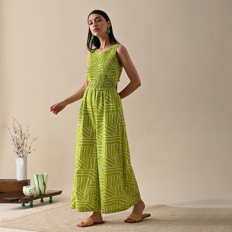 Jumpsuits For Women | Pure Cotton | Wide Leg | Green