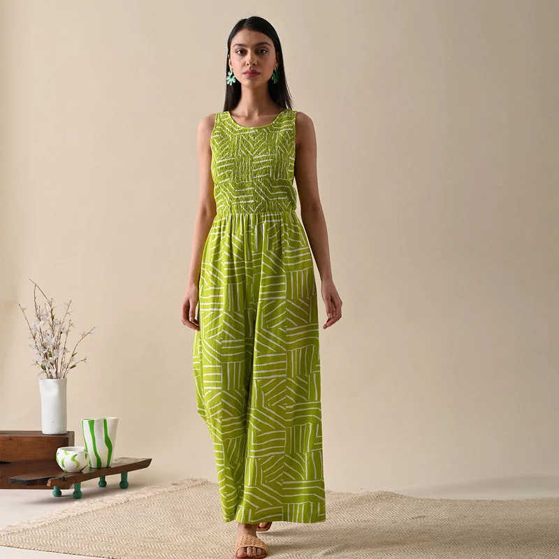 Jumpsuits For Women | Pure Cotton | Wide Leg | Green