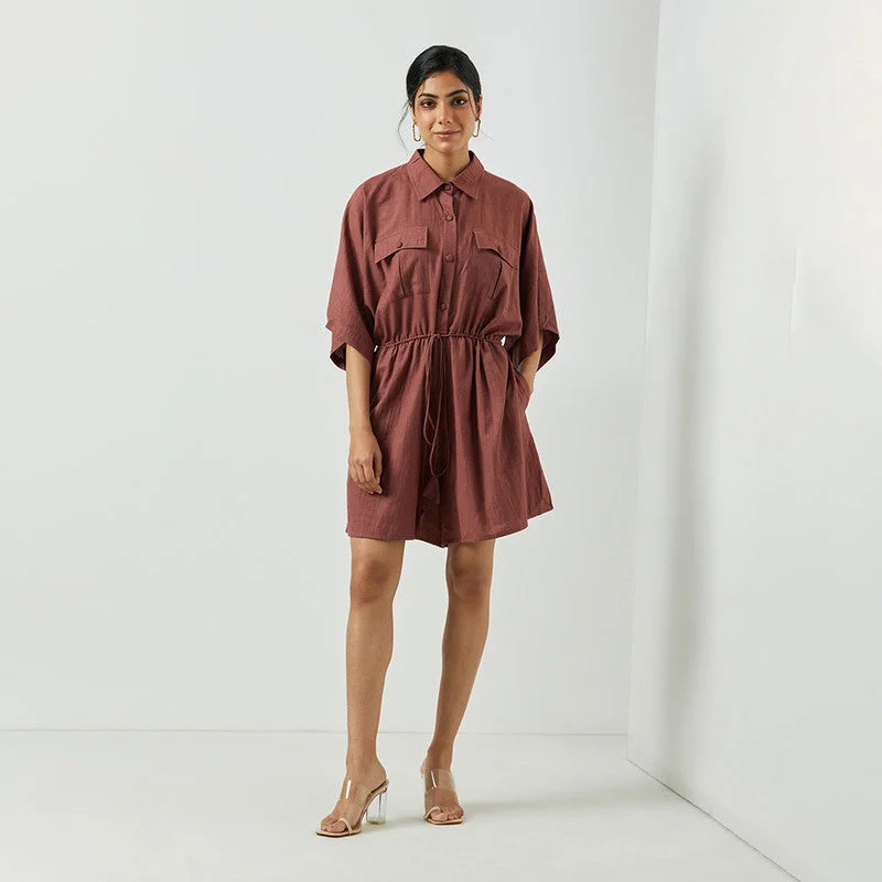 Handwoven Cotton Jumpsuit for Women | Light Wine