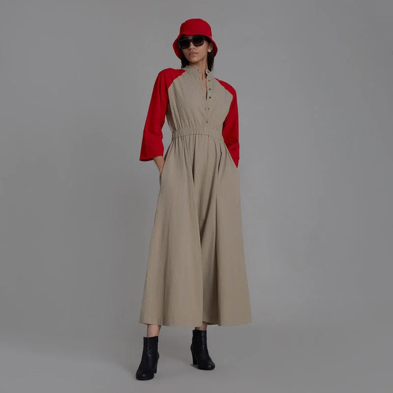 Jumpsuits For Women | Pure Cotton Jumpsuit | Beige & Red