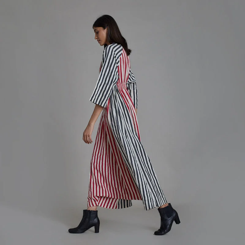 Pure Cotton Jumpsuit | Striped | Red & Black