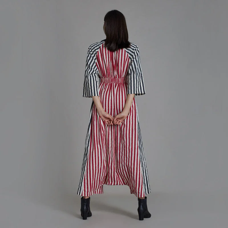 Pure Cotton Jumpsuit | Striped | Red & Black