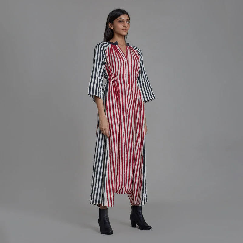 Pure Cotton Jumpsuit | Striped | Red & Black