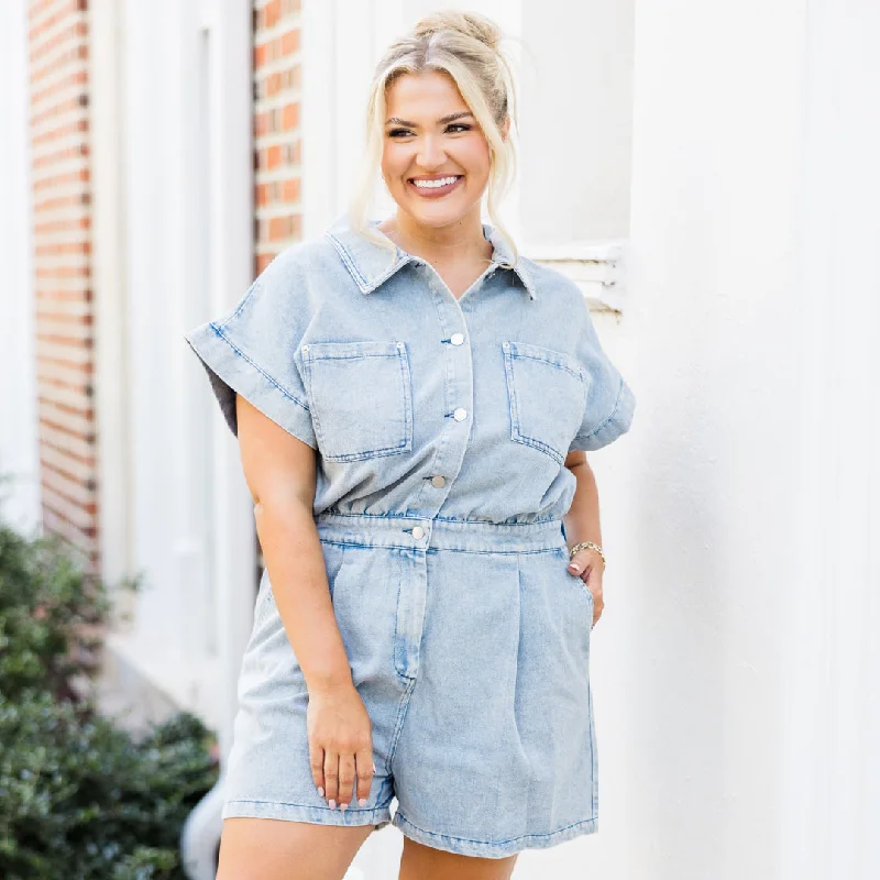 Pictures Of You Romper, Washed Denim