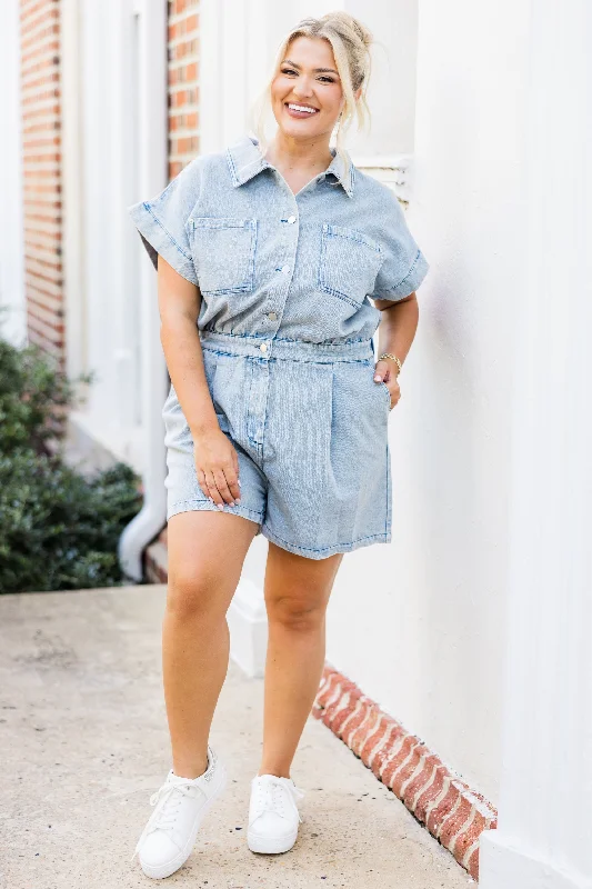 Pictures Of You Romper, Washed Denim