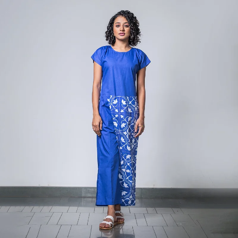 Poplin Jumpsuit for Women | Digital Print | Indigo