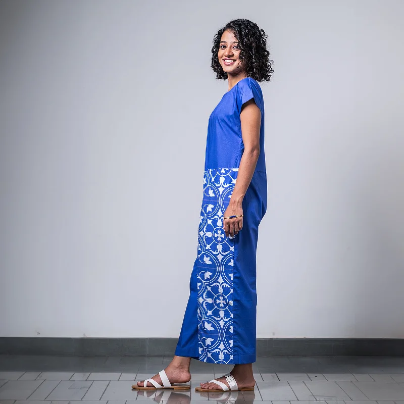 Poplin Jumpsuit for Women | Digital Print | Indigo