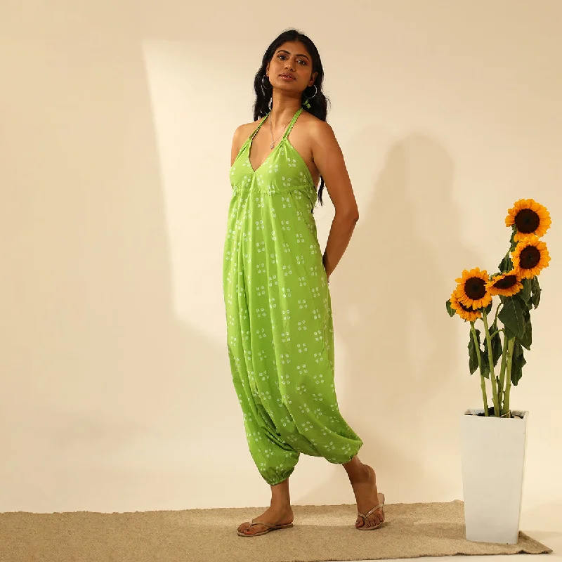 Cotton Jumpsuit for Women | Tie-Dye | Halter | Green