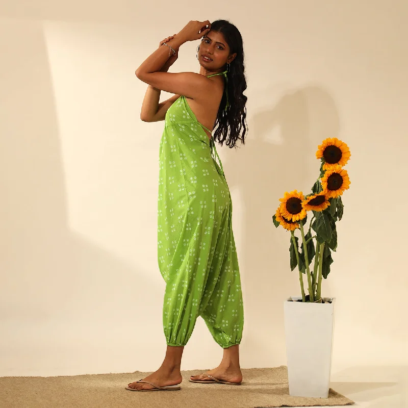 Cotton Jumpsuit for Women | Tie-Dye | Halter | Green