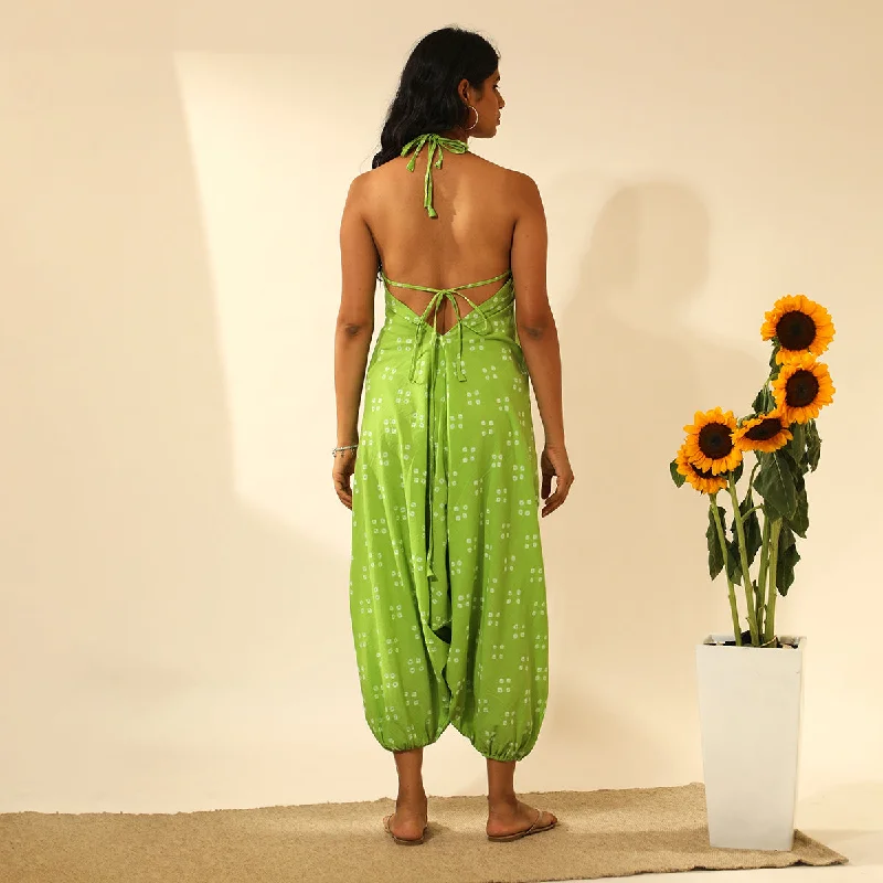 Cotton Jumpsuit for Women | Tie-Dye | Halter | Green