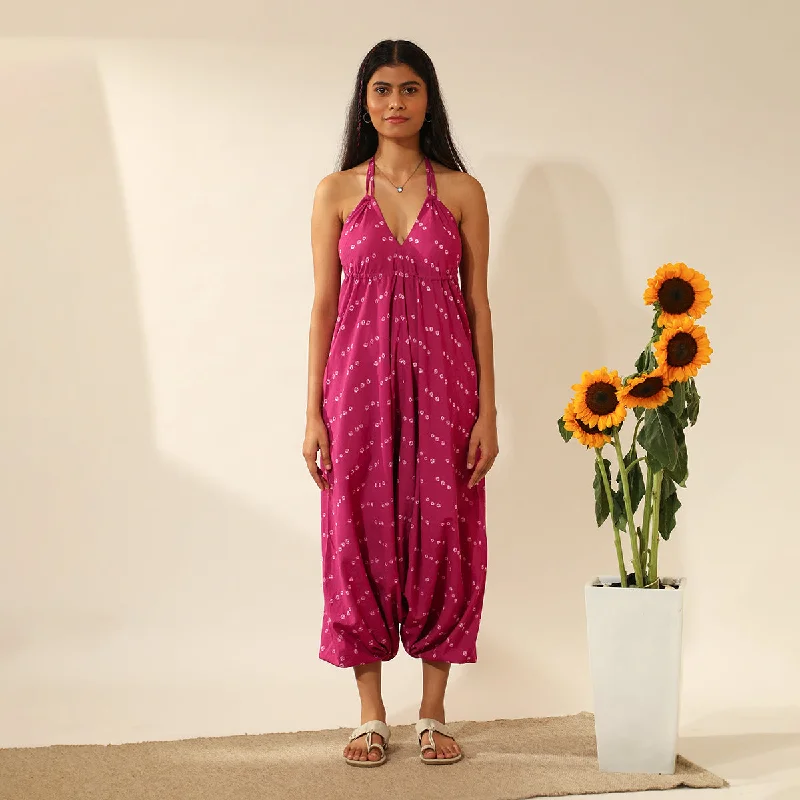 Cotton  Jumpsuit for Women | Tie-Dye | Halter | Pink