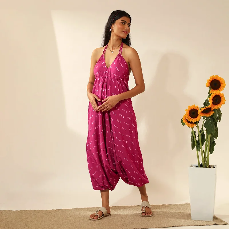 Cotton  Jumpsuit for Women | Tie-Dye | Halter | Pink