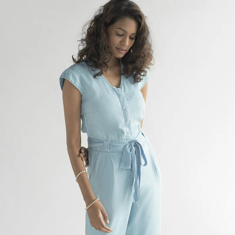 Tencel V-Neck Jumpsuit | Blue